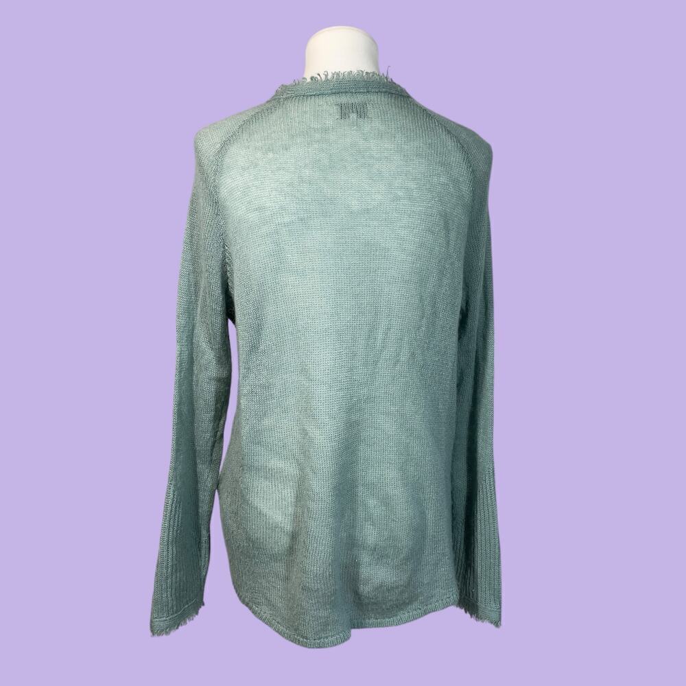 Lucky Brand wool blend lightweight blue green fringe sweater medium - Picture 10 of 12
